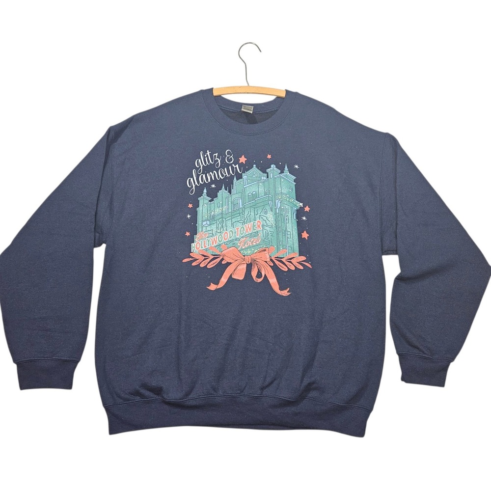 Gildan Hollywood Tower Hotel Glitz & Glamour Sweatshirt Navy Blue Sz XL